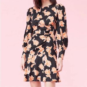 Rebecca Taylor silk/viscose Elegant Black Long Sleeve Dress with Floral Patterns